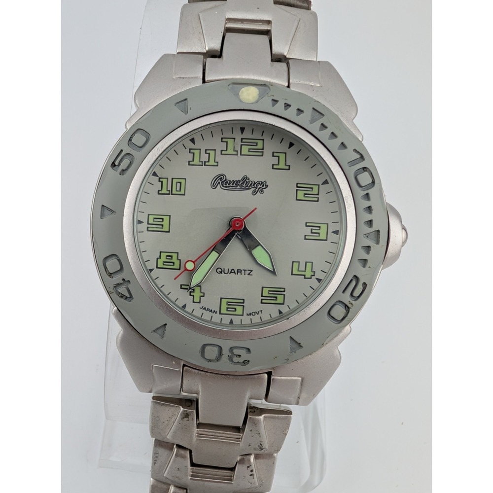 Rawlings Watch Men Rotating‎ Bezel Silver 7.75" Band- New Battery